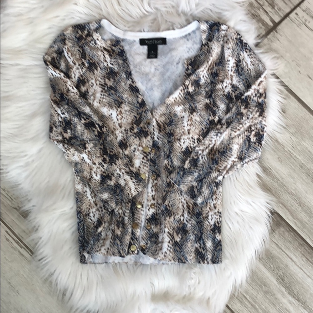 Animal print cardigan.